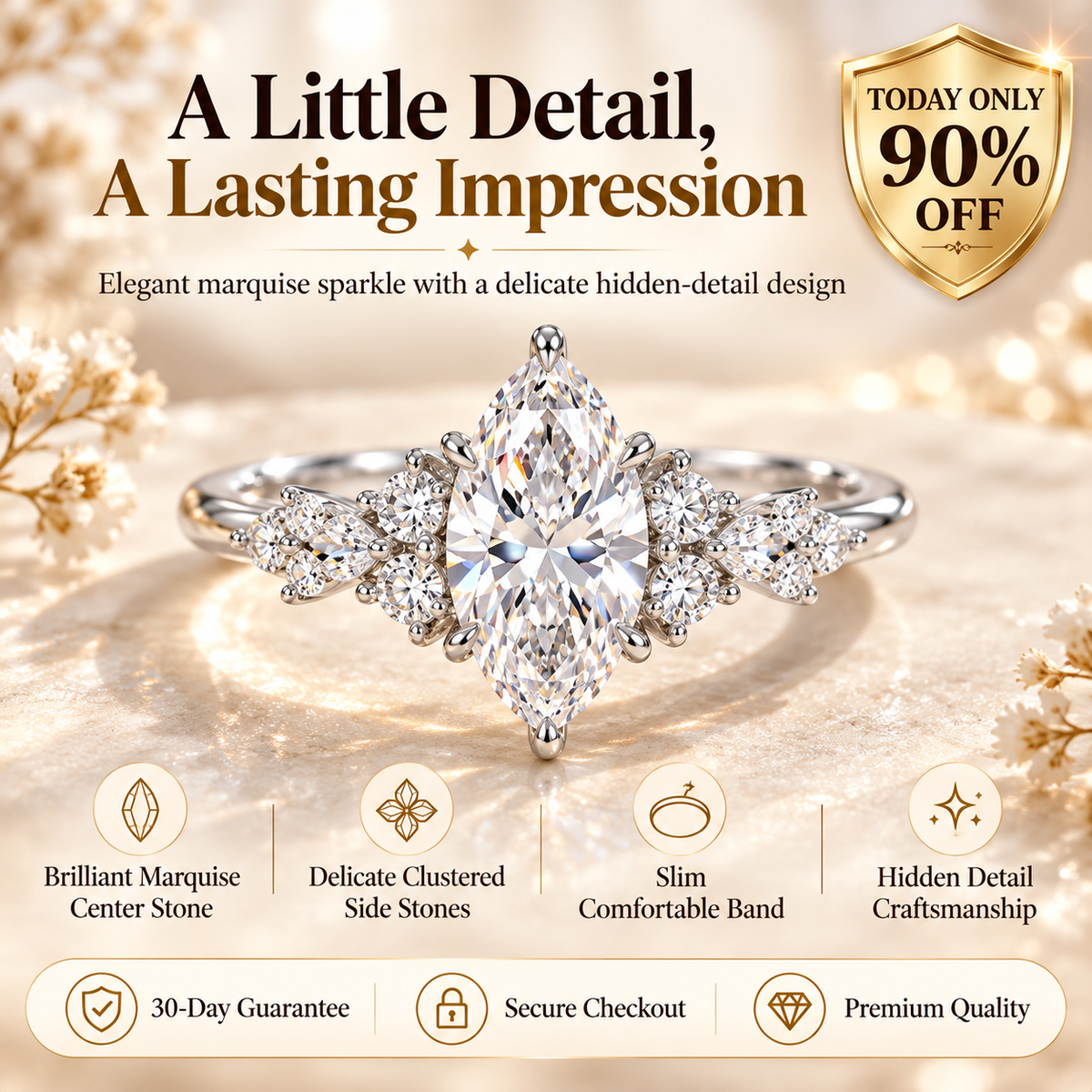 Lunaria Hidden Detail Marquise Lab-Grown Diamond Ring – Elegant Statement JewelryLast Day Sale-90% OFF🔥