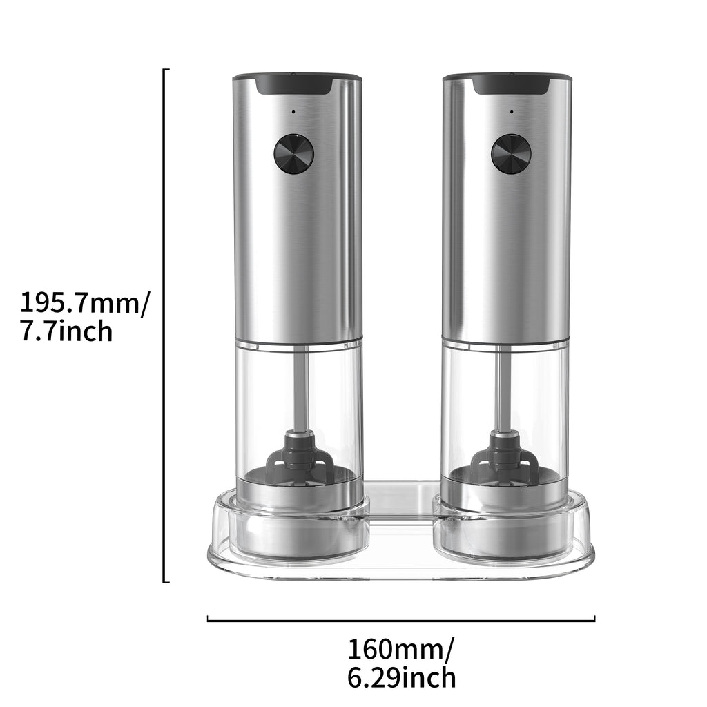 🔥50% OFF Last Day Sale – Stainless Steel Electric Salt & Pepper Grinder Set (2 Grinders + Base)