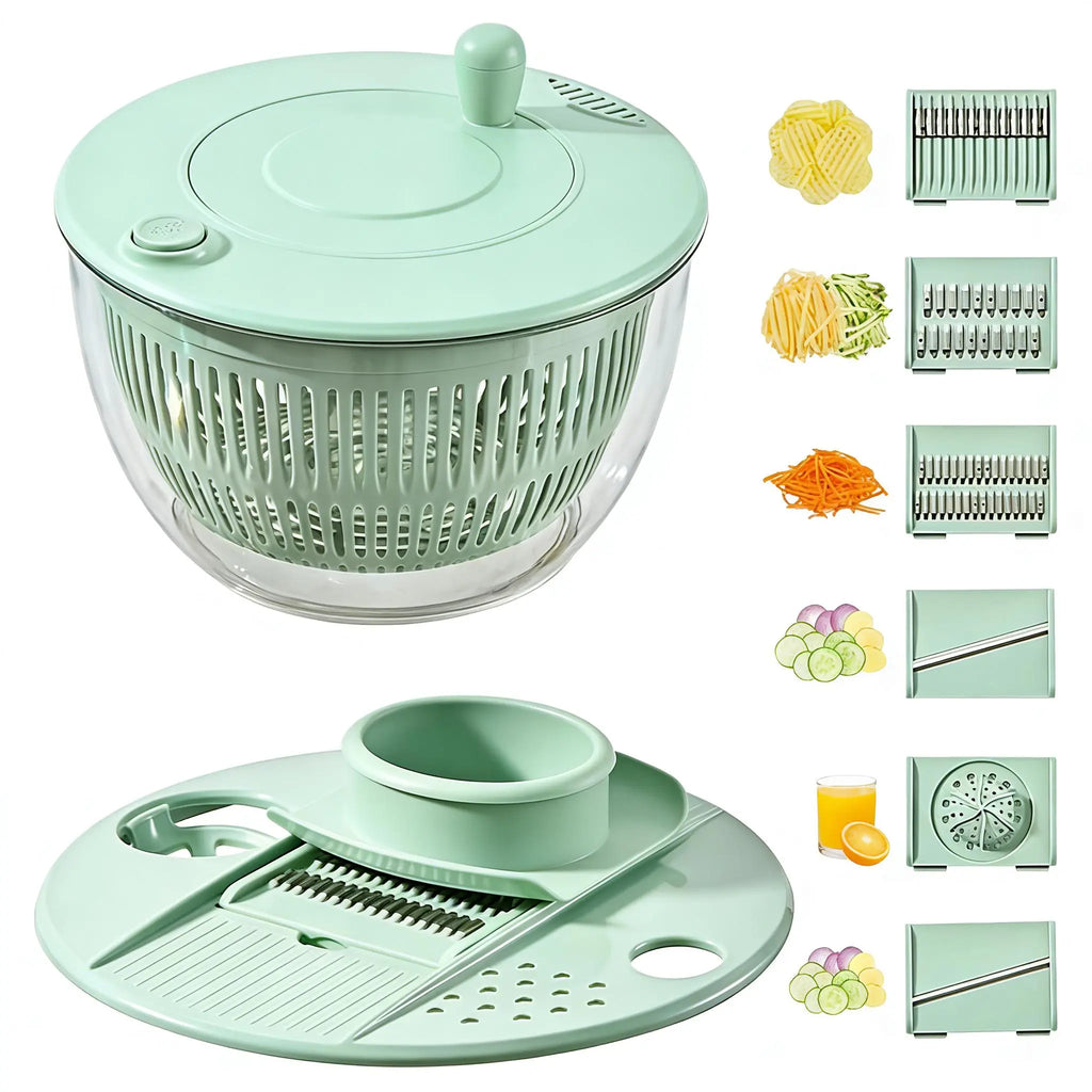 🔥50% OFF Last Day Sale  3-in-1 Salad Spinner, Large Vegetable Washer with Strainer, Slicer and 5.3QT Salad Bowl