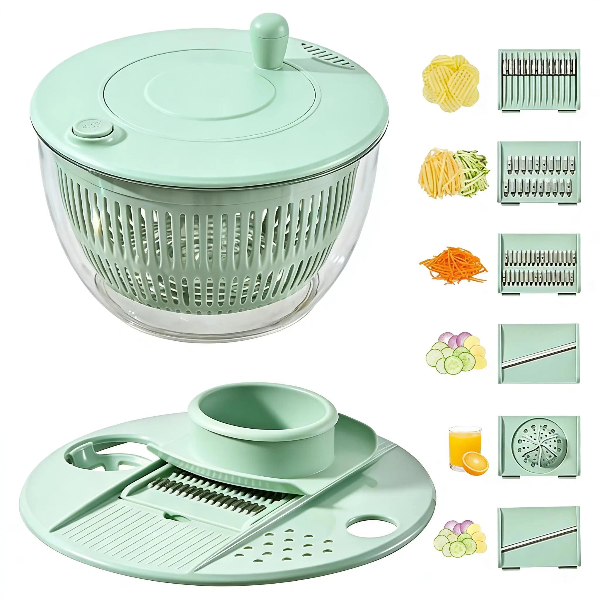 🔥50% OFF Last Day Sale  3-in-1 Salad Spinner, Large Vegetable Washer with Strainer, Slicer and 5.3QT Salad Bowl