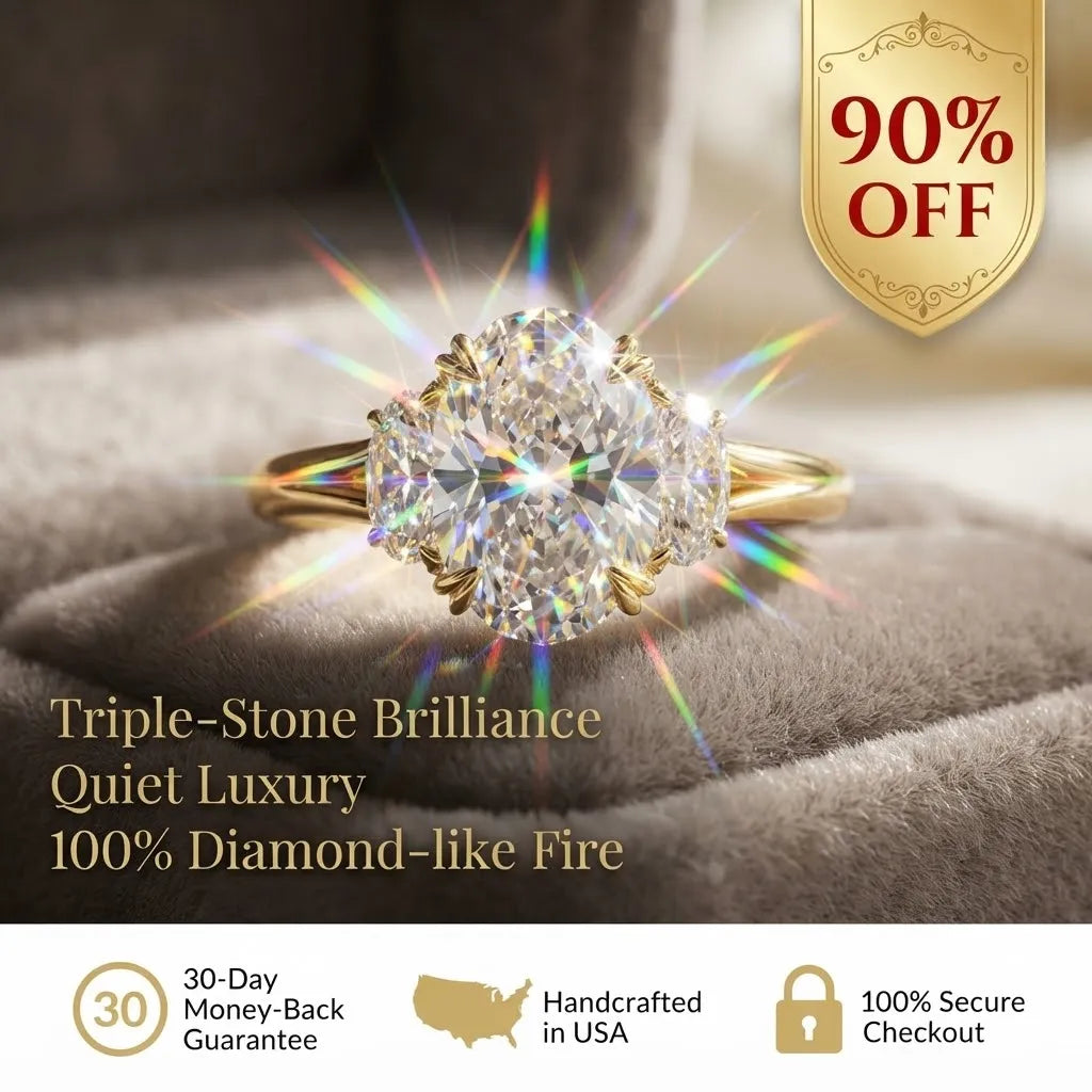 🔥 LAST DAY — 90% OFF 🔥 Quiet Luxury Vintage Three-Stone Moissanite Ring Set with Luxury Heart Gift Box