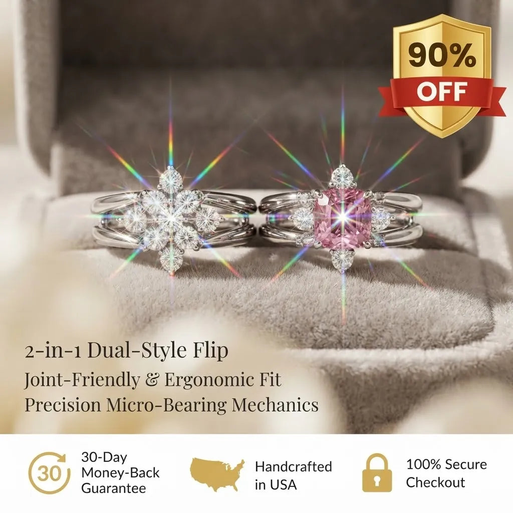 🔥 LAST DAY — 90% OFF 🔥 Reversible Pink Gemstone & Diamond Magic Cube Statement Ring | 18K White Gold Plated Luxury Jewelry for Women