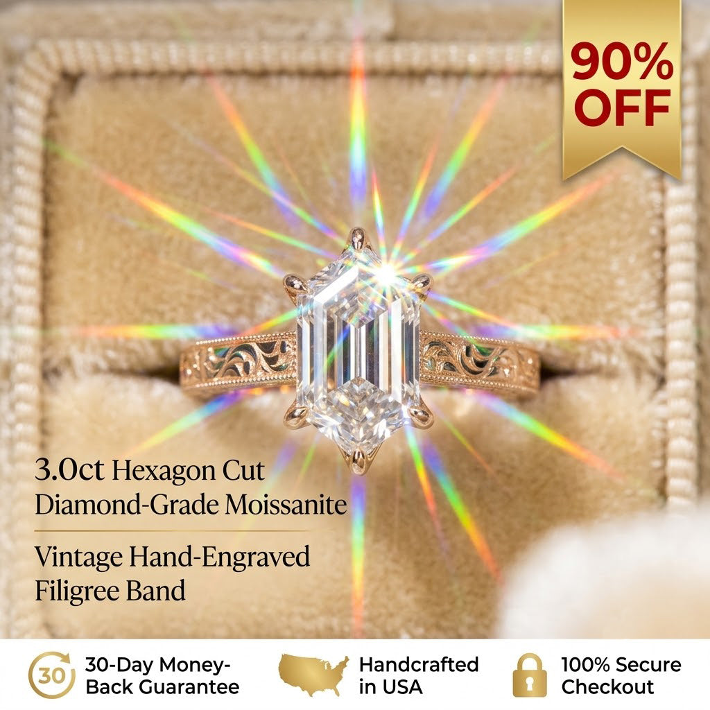 3.0ct Vintage Engraved Moissanite Ring with Hidden Rainbow Arch