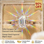 3.0ct Vintage Engraved Moissanite Ring with Hidden Rainbow Arch