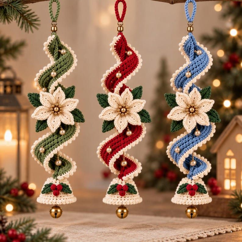 ✨Last Day 50% OFF✨Handmade Spiral Poinsettia Christmas Bell Decoration – Cozy Holiday Door & Tree Hanging Ornament
