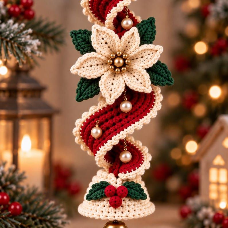 ✨Last Day 50% OFF✨Handmade Spiral Poinsettia Christmas Bell Decoration – Cozy Holiday Door & Tree Hanging Ornament