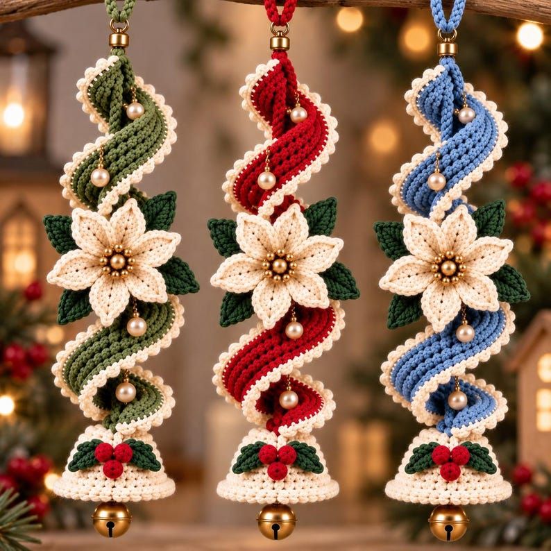 ✨Last Day 50% OFF✨Handmade Spiral Poinsettia Christmas Bell Decoration – Cozy Holiday Door & Tree Hanging Ornament