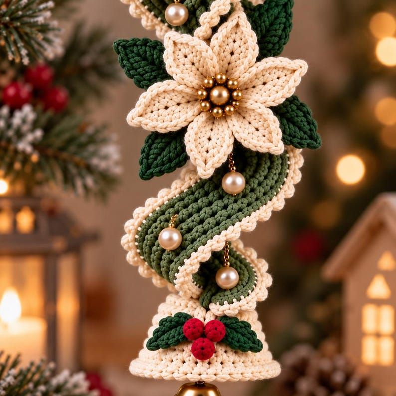 ✨Last Day 50% OFF✨Handmade Spiral Poinsettia Christmas Bell Decoration – Cozy Holiday Door & Tree Hanging Ornament