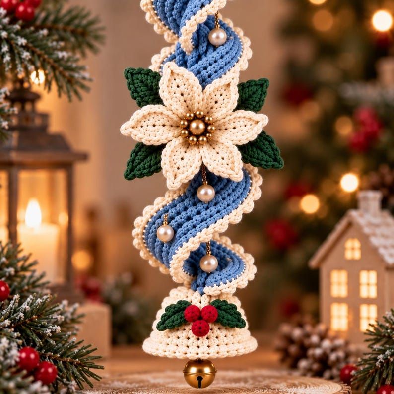 ✨Last Day 50% OFF✨Handmade Spiral Poinsettia Christmas Bell Decoration – Cozy Holiday Door & Tree Hanging Ornament