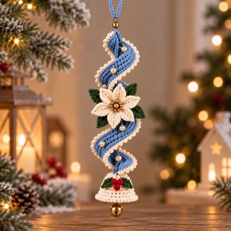 ✨Last Day 50% OFF✨Handmade Spiral Poinsettia Christmas Bell Decoration – Cozy Holiday Door & Tree Hanging Ornament