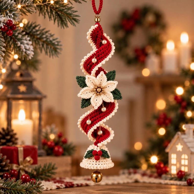 ✨Last Day 50% OFF✨Handmade Spiral Poinsettia Christmas Bell Decoration – Cozy Holiday Door & Tree Hanging Ornament