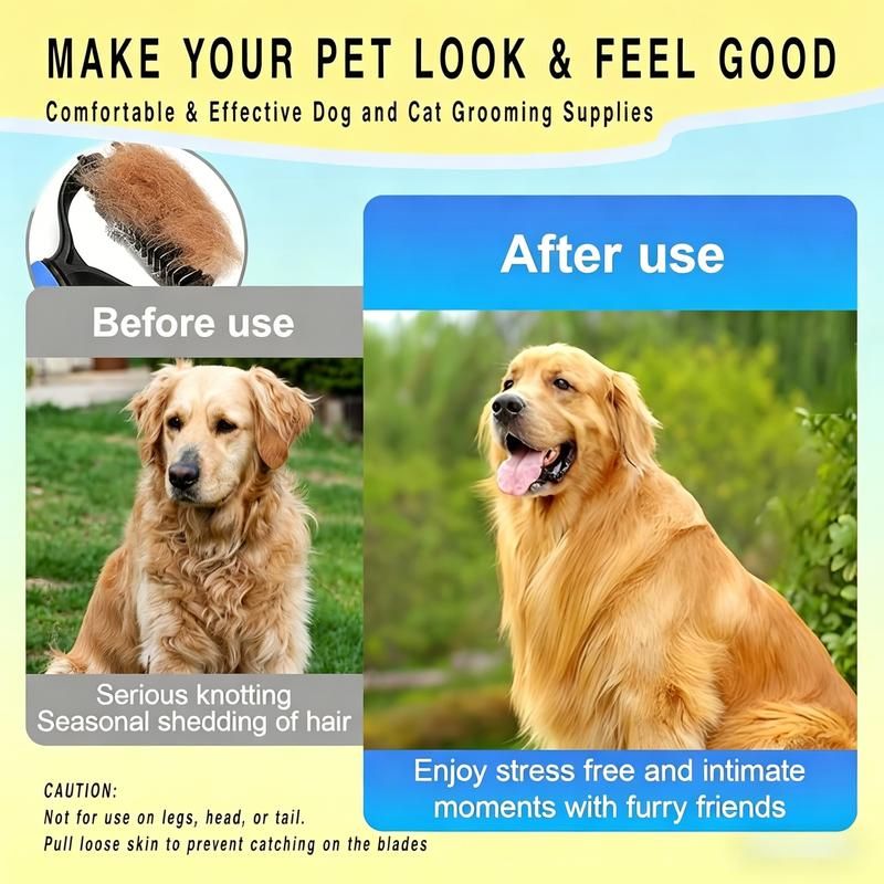 🔥50% OFF Last Day Sale |Pet Detangling Comb, Double-Sided Grooming Brush for Dogs & Cats, One-Click Clean Undercoat Rake for Shedding Mats