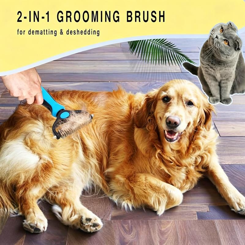 🔥50% OFF Last Day Sale |Pet Detangling Comb, Double-Sided Grooming Brush for Dogs & Cats, One-Click Clean Undercoat Rake for Shedding Mats