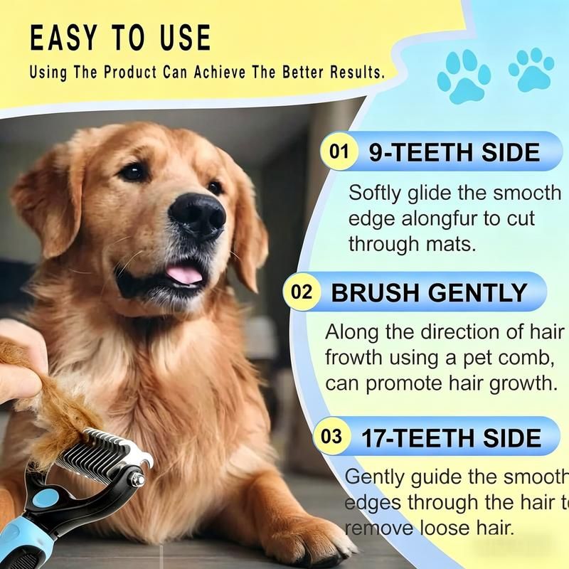 🔥50% OFF Last Day Sale |Pet Detangling Comb, Double-Sided Grooming Brush for Dogs & Cats, One-Click Clean Undercoat Rake for Shedding Mats