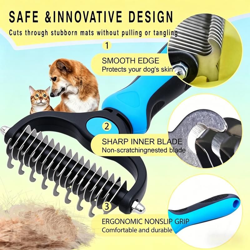 🔥50% OFF Last Day Sale |Pet Detangling Comb, Double-Sided Grooming Brush for Dogs & Cats, One-Click Clean Undercoat Rake for Shedding Mats