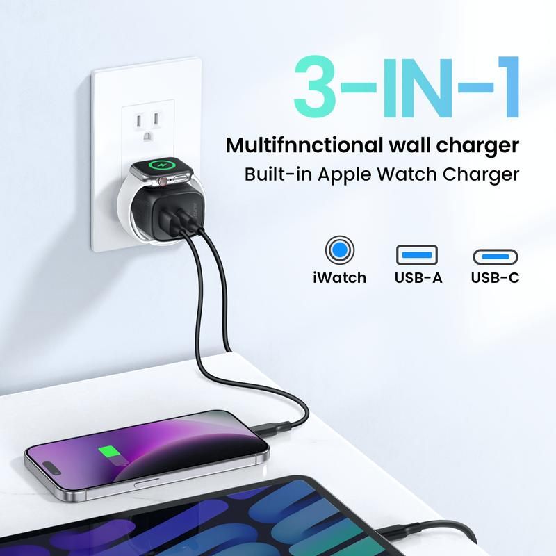 🔥50% OFF Last Day Sale 3-in-1 Ultra-Compact GaN Wall Charger | Built-in Apple Watch Pad & 22W Fast Charging