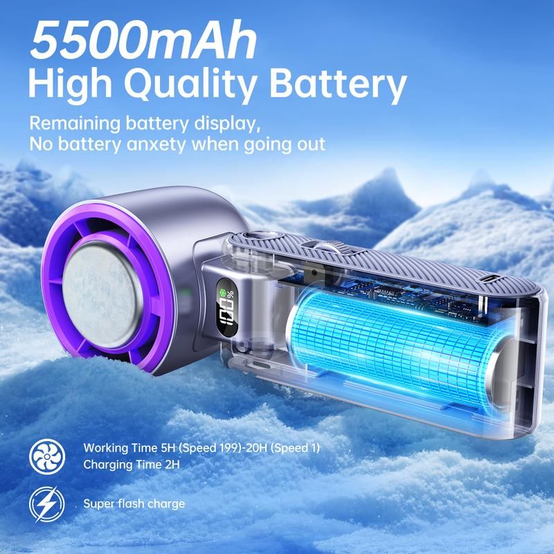 🔥50% OFF Last Day Sale Ice Cooling Mini Fan – 199-Speed Adjustable Handheld Fan with 5500mAh Long-Lasting Battery