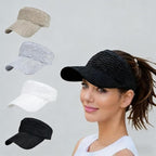 🔥50% OFF Last Day Sale Women’s Ponytail-Friendly UPF 50+ Sun Visor – Wide-Brim, Breathable & Foldable Sun Protection