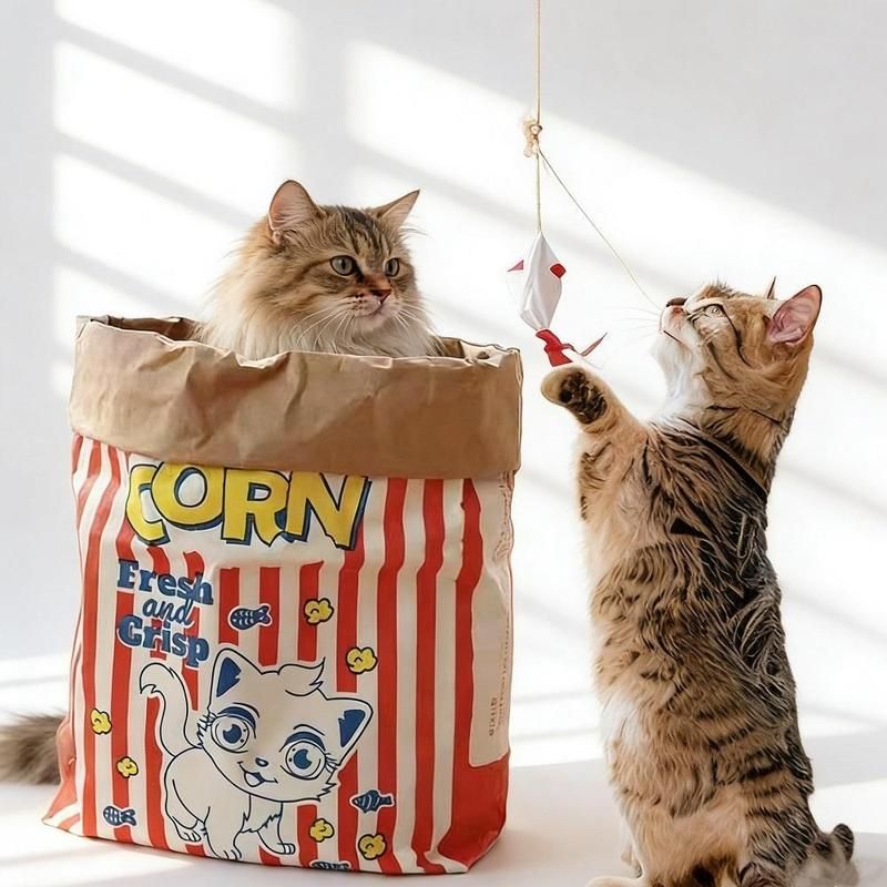 🔥50% OFF Last Day Sale Popcorn Cat Crinkle Hideaway Bag – 4-in-1 Giant Cat Toy with Built-In Crinkle Sound, Scratch & Foldable Play Nest