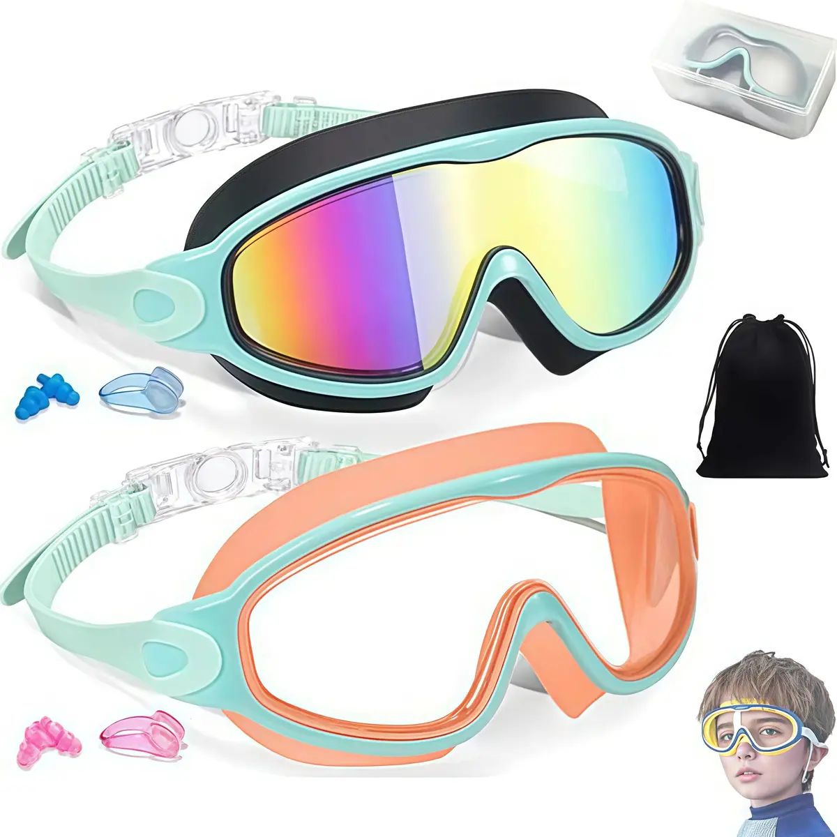 🔥50% OFF Last Day Sale Panoramic HD Kids Swim Goggles - Soft Silicone, Anti-Fog & Scratch-Proof (Ages 3-15)