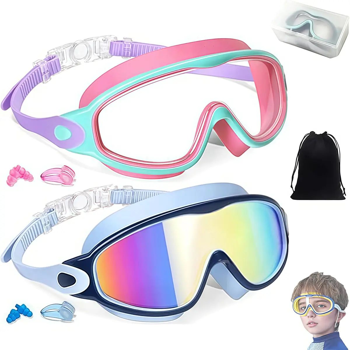 🔥50% OFF Last Day Sale Panoramic HD Kids Swim Goggles - Soft Silicone, Anti-Fog & Scratch-Proof (Ages 3-15)
